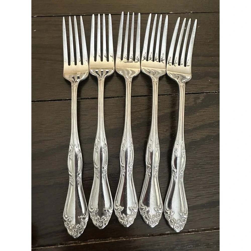 Oneida Floral Stainless Steel Salad Fork Lot Of 5